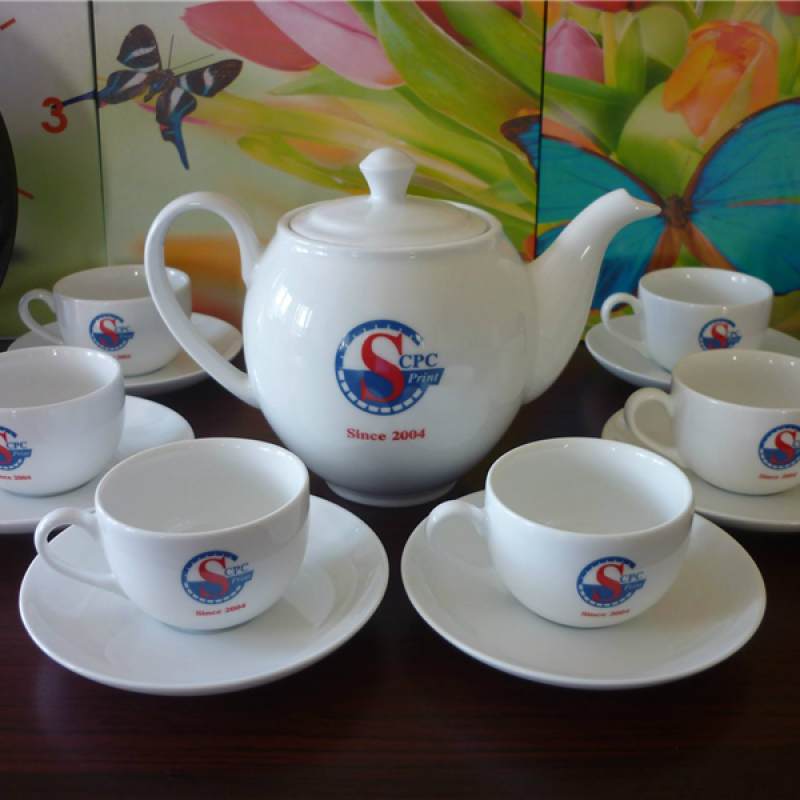In Logo Bộ Tách Trà Gốm Sứ