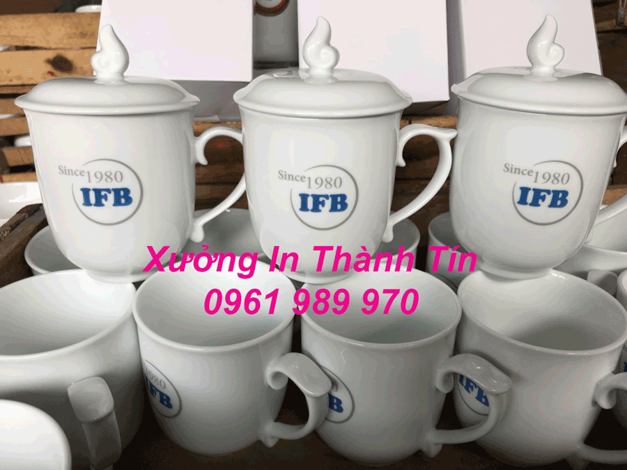 In Logo Nhiều Màu Lên Ly Sứ, Bộ Bàn Ăn Sứ