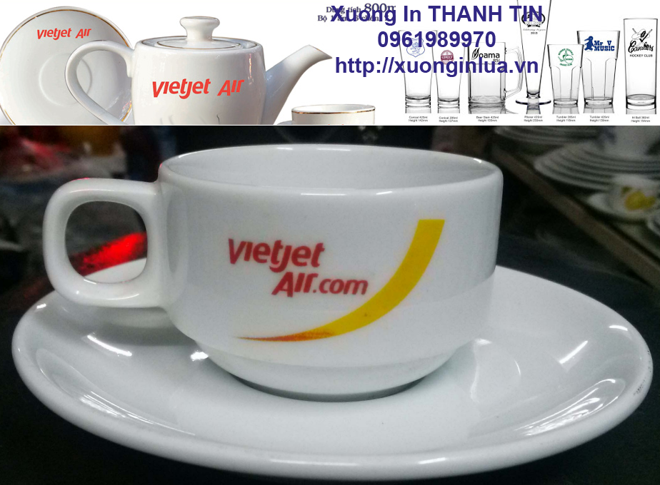 In Logo Vietjet Lên Ly Thủy Tinh, In Logo Lên Ly Sứ