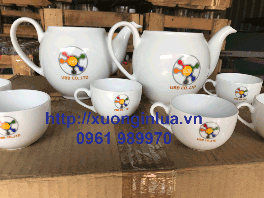 In Logo Lên Bộ Bình Trà Sứ, In Hình Lên Bộ Trà